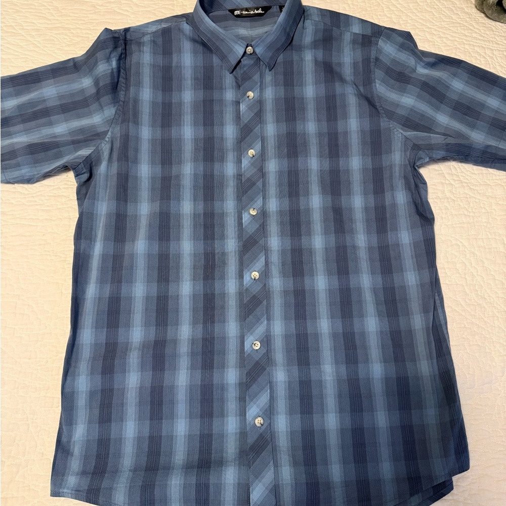 Travis Mathew Navy and Light Blue Checkered Shirt